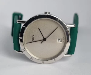 Vintage 1990 Swiss ALFEX 5381 Design Kato Silver Dial Men's Quartz Watch w Day * - Picture 1 of 10