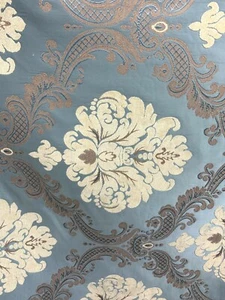 LIGHT BLUE IVORY DAMASK CHENILLE UPHOLSTERY BROCADE FABRIC (54 in.) Sold BTY - Picture 1 of 6