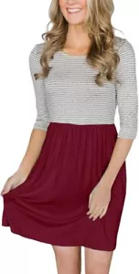 For G and PL Women's Striped 3/4 Sleeve Tunic Dress with Pocket, Maroon, S - Picture 1 of 7
