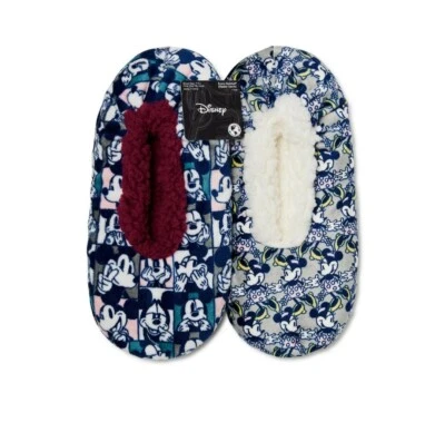 2 Pair Set Fuzzy Babba Disney Mickey Minnie Mouse Sock Slippers Pull On Warm NEW - Image 1 of 4