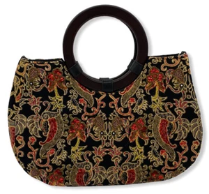 OKPTA Beaded Sequin Floral Handbag with Wood Handles-Magnetic Snap Close - Picture 1 of 9