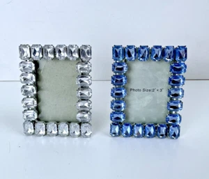 Vintage Picture Frames SUrrounded by Large Rhinestones Holds 2" X 3" Photos - Picture 1 of 5