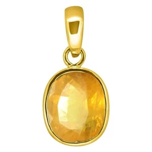 6.15 Carat Natural Yellow Sapphire Gold Plated Pendant/Locket Pukhraj Stone Pan - Picture 1 of 7