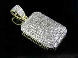 2 Ct Round Cut Lab-Created Diamond Dog Tag Men's Pendant 14K Yellow Gold Plated - Picture 1 of 5