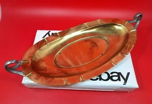 Vintage Copper/ Brass Medium Serving Tray with Handles Pinched decoration, 14X6" - Picture 1 of 6
