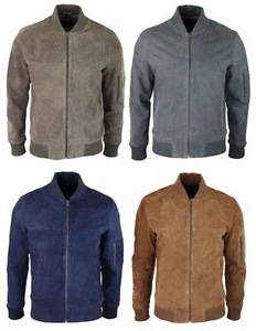 Mens Genuine Suede Bomber Jacket Leather Casual Varsity VIntage Smart Casual - Picture 1 of 26