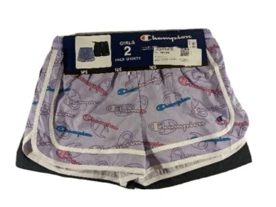 Girl's CHAMPION 2 Pack Shorts Black And Purple W/Print 14/16 - Image 1 of 4