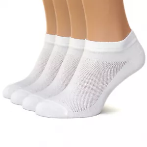 White Thin Breathable Cotton Low Cut Ankle Running socks for Women Men, 4 Pack - Picture 1 of 10