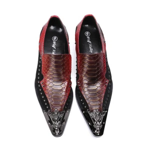 Moda para Hombres Cabeza de Metal Punta Punta Punta Serpentina Cuero Zapatos Fiesta Bar Zapatos NUEVO  - Imagen 1 de 16