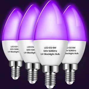 4 Pieces LED Black Light Bulb 6W E12 Base Blacklight Candle Bulb Glow in the Dar - Picture 1 of 7