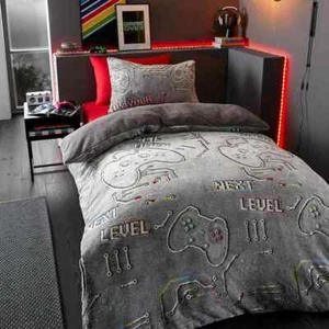 Teenagers Game Over Fleece Bedding Glow In The Dark Duvet Cover Set In Black - Picture 1 of 7