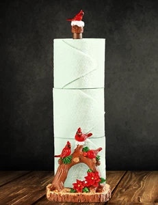 Winter Christmas Cardinal Poinsettia Standing Toilet Paper Holder - Picture 1 of 1