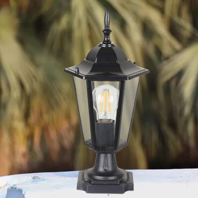 Outdoor Pillar Lamp Black Pillar Light Glass Lantern Yard Gate Garden Post Lamp - Image 1 of 4
