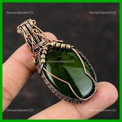 Cobre Ovalado Peridoto Fuego Labradorita Piedra Étnico Alambre Envuelto Colgante Joyería Foto 1 de 4
