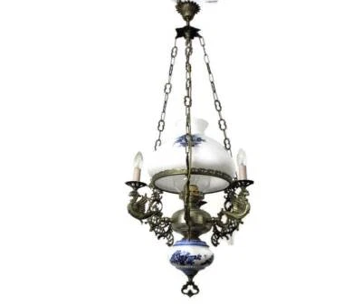 Lámpara de araña de porcelana Gothic Dragons Delft azul blanco Belge WOW 4 Foto 1 de 4