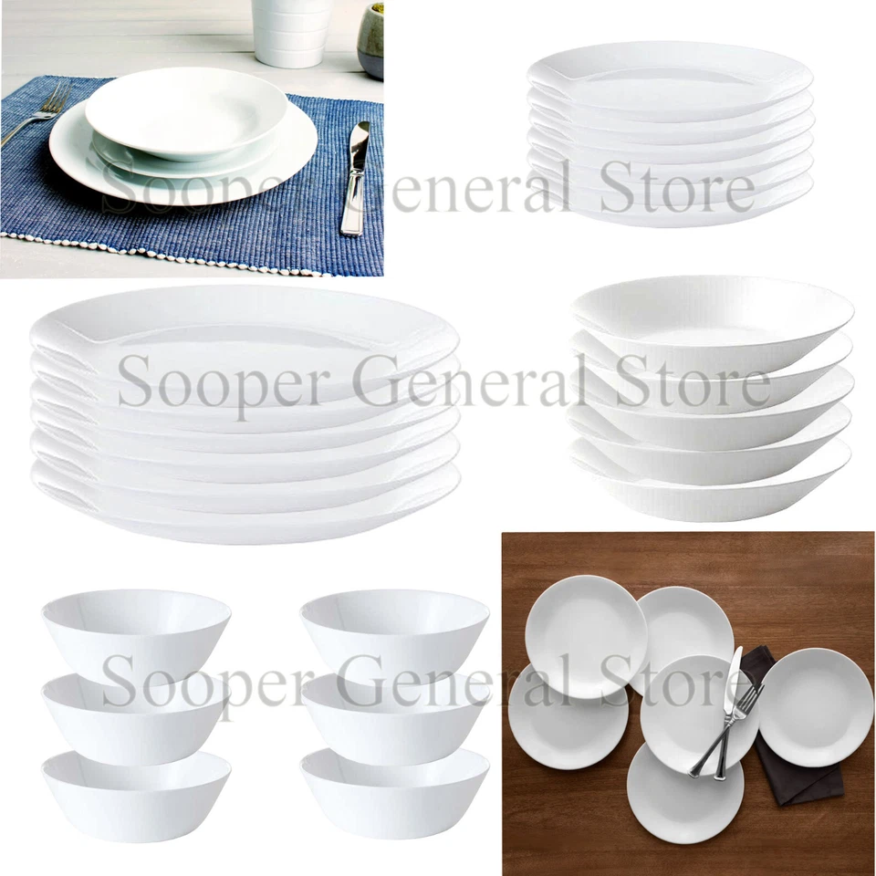 White Plates Bowls Crockery Dinner Set Dinnerware Tableware 8 16 24Pc Mi/Di SAFE - Image 1 of 1