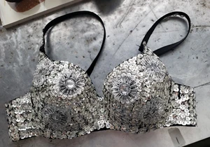 Sujetador de lentejuelas brillantes con cuentas bailarina del vientre talla 36 - Imagen 1 de 5