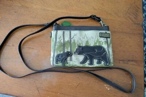 CHALA SAFARI COLLECTION CANVAS MOMMA BEAR&CUB Clutch/Purse W/Leaf Zipper Tag - Picture 1 of 10