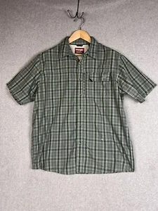 Wrangler Button Hiking Shirt Men's Large Green Plaid Short Sleeve Single Pocket - Picture 1 of 8