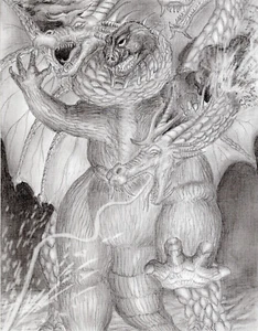 kunstwerk original zapfenzeichnung 11 x 7 Godzilla VS Astro-Monster. - Bild 1 von 7