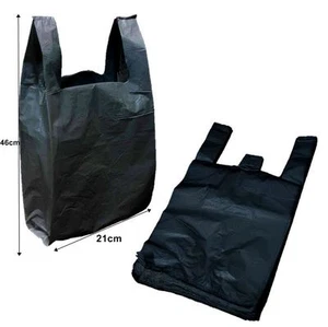 80 BLACK Vest Carriers Bag Plastic Supermarket Stall Takeaway Shopping Aries - Picture 1 of 2