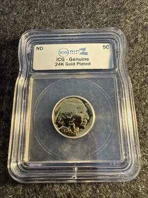 Buffalo Nickel ICG RIPZ Genuine 24K Gold Plated – Certified Coin - Image 1 of 2
