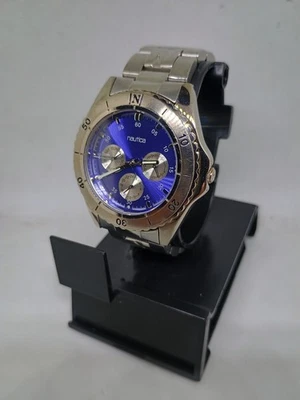 Vintage NAUTICA Day Date Men's Watch Stainless Diver Blue Dial - Image 1 of 4