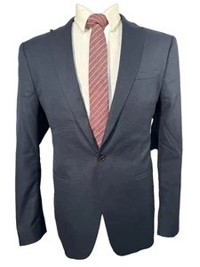 ZARA Mens Navy Blue SLIM PEAK LAPEL Single Button Sport Coat Blazer Jacket 40R - Picture 1 of 9