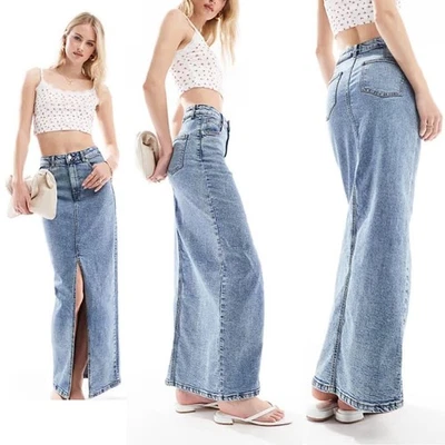 ASOS DESIGN Denim Maxi Skirt With Split Size 14 Tall - Image 1 of 4