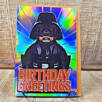 Hallmark Birthday Greeting Card Bark Side Star Wars Dog Black Silver Shiny - Image 1 of 4