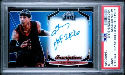 2024 LEAF WEB EXCLUSIVES ALLEN IVERSON INSCRIPTIONS-BLUE AUTO #/100 PSA 9 HOF - Image 1 of 2