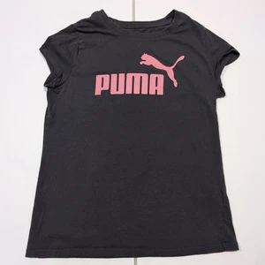 Puma Girls Logo Tee Shirt Sz L (12-14) Grey With Pink - Picture 1 of 7