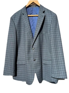 Charlton Gray Men's Blue/Grey Check Windowpane Sport Coat Jacket Blazer Size 50R - Picture 1 of 15