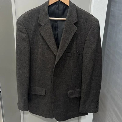 男式 42R 羊毛粗花呢棕色运动外套西装外套经典人字形 3 按钮 — 第 1/4 张图片