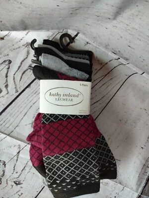 KATHY IRELAND WOMENS SOCKS 5 PAIR LEGWEAR SHOE SIZE 5-10 POLYESTER CHIC NEW - Image 1 of 4