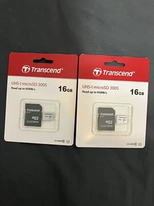 (2) Transcend 16GB 300S UHS-I microSDHC Memory Card with SD Adapter - Picture 1 of 2