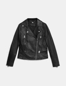 M&S Autograph 100% Echtleder schwarze Bikerjacke - Größe 20 - UVP 250£ - Bild 1 von 11