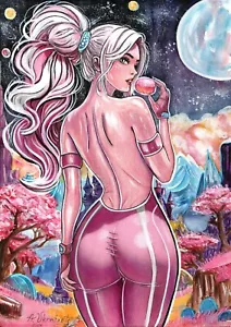 Original Painting A4 Cute Lady In Candyland Fantasy Surrealism Sexy Anime Girl - Picture 1 of 1