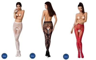PASSION OUVERT STRUMPFHOSE SCHWARZ ROT WEISS  reizwäsche netz - Bild 1 von 4