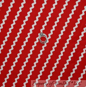 BonEful FABRIC FQ Cotton Quilt Red White Retro Ric Rac Rick Rack Stripe Zig Zag - Picture 1 of 11