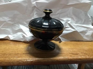 Vintage schwarzer Glaskompott mit Deckel - Bild 1 von 2