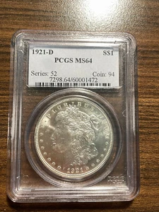 1921-D Morgan Silver Dollar $1 PCGS MINT STATE 64 MS 64 RARE KEY DATE - Picture 1 of 4