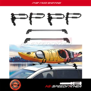 Black Cross Bar + 4 x Canoe Kayak Rack J Bar For 2013-2018 Mitsubishi Outlander - Bild 1 von 11