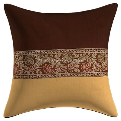 Traditional Polydupion Cushion Seat Brown Brocade Jacquard Floral Pillow Covers - Image 1 of 3