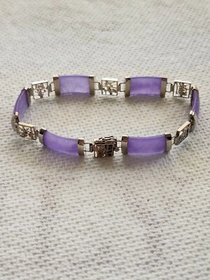 复古纯银薰衣草玉纯银 925 手链 — 第 1/4 张图片