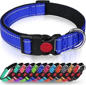 Reflective Nylon Neoprene Adjustable Padded Dog Collar - Various Sizes & Colours - Picture 1 of 17