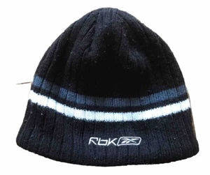 Reebok Beanie Unisex Black One Size Fleece Lined Striped Lightweight - Picture 1 of 7