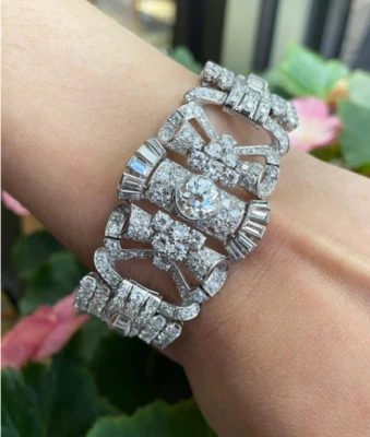 法国古董艺术装饰旧切 44.88 克拉实验室制造的钻石华丽手链 — 第 1/4 张图片