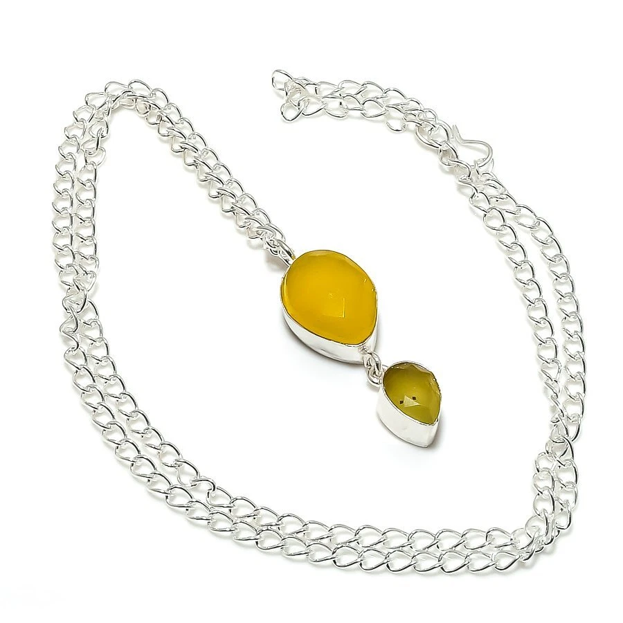 Collar de joyería de plata 925 hecho a mano con piedras preciosas de ónix amarillo 18" R-5706 Foto 1 de 1