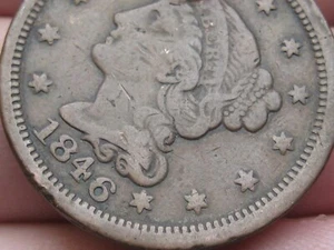 1846 Braided Hair Large Cent Penny- Small Date, Fine/VF Details - Picture 1 of 4